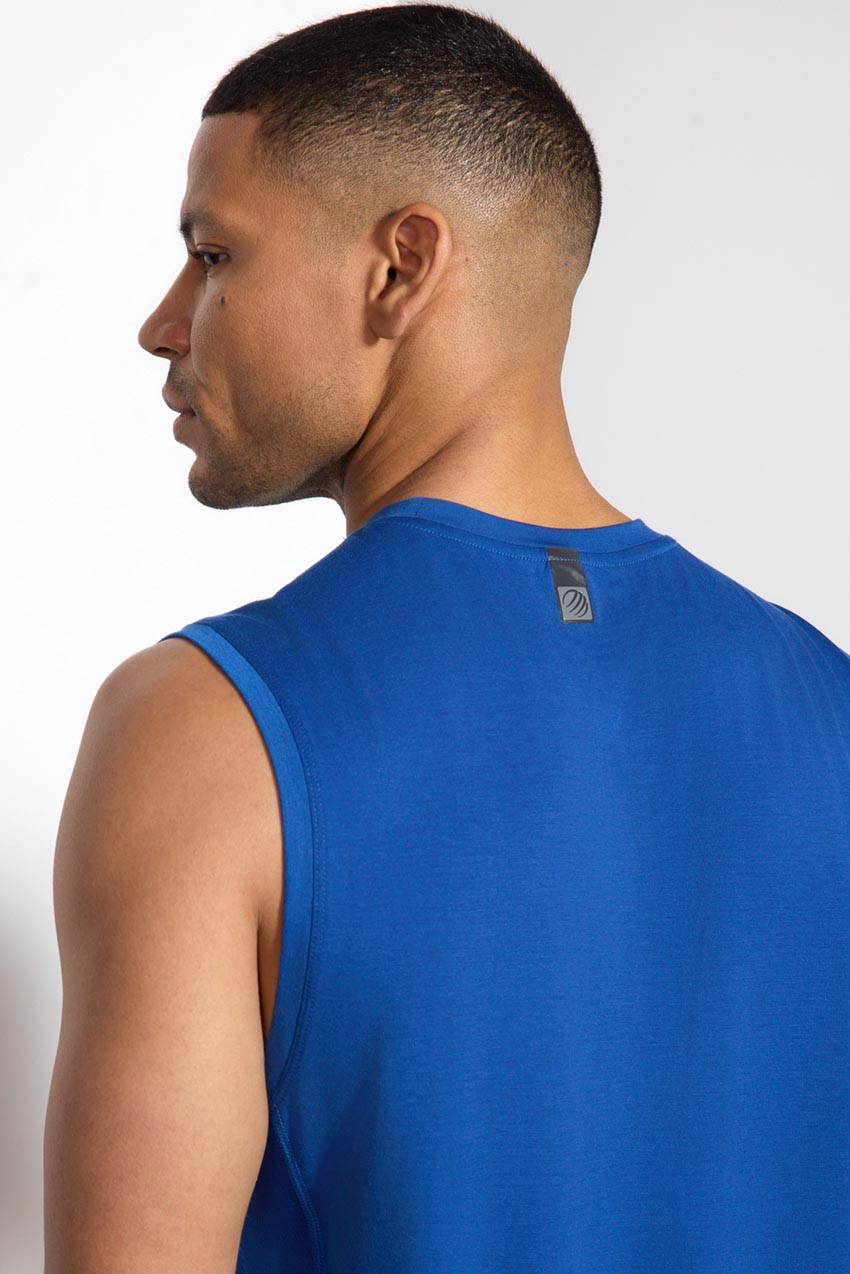 Performance Knit Tank with Mesh Panel - Blue Quartz