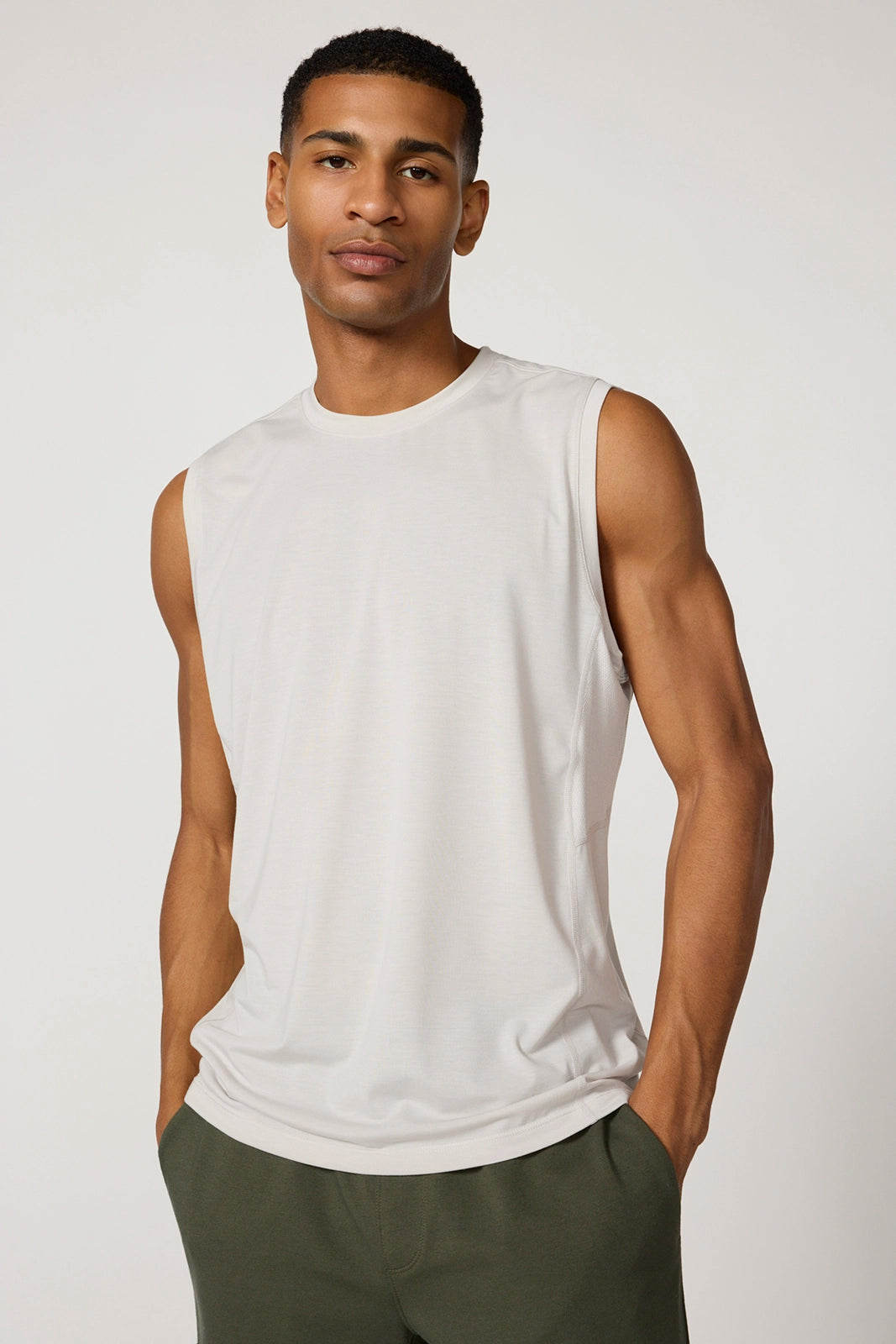 Performance Knit Tank with Mesh Panel - Vapor