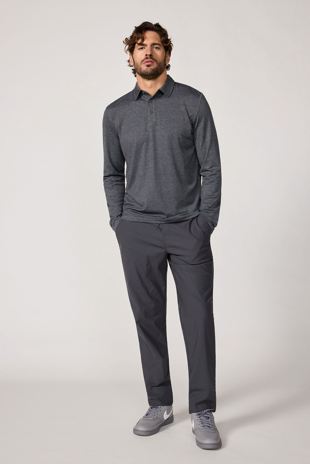 Triumph Long Sleeve Polo - Htr Black