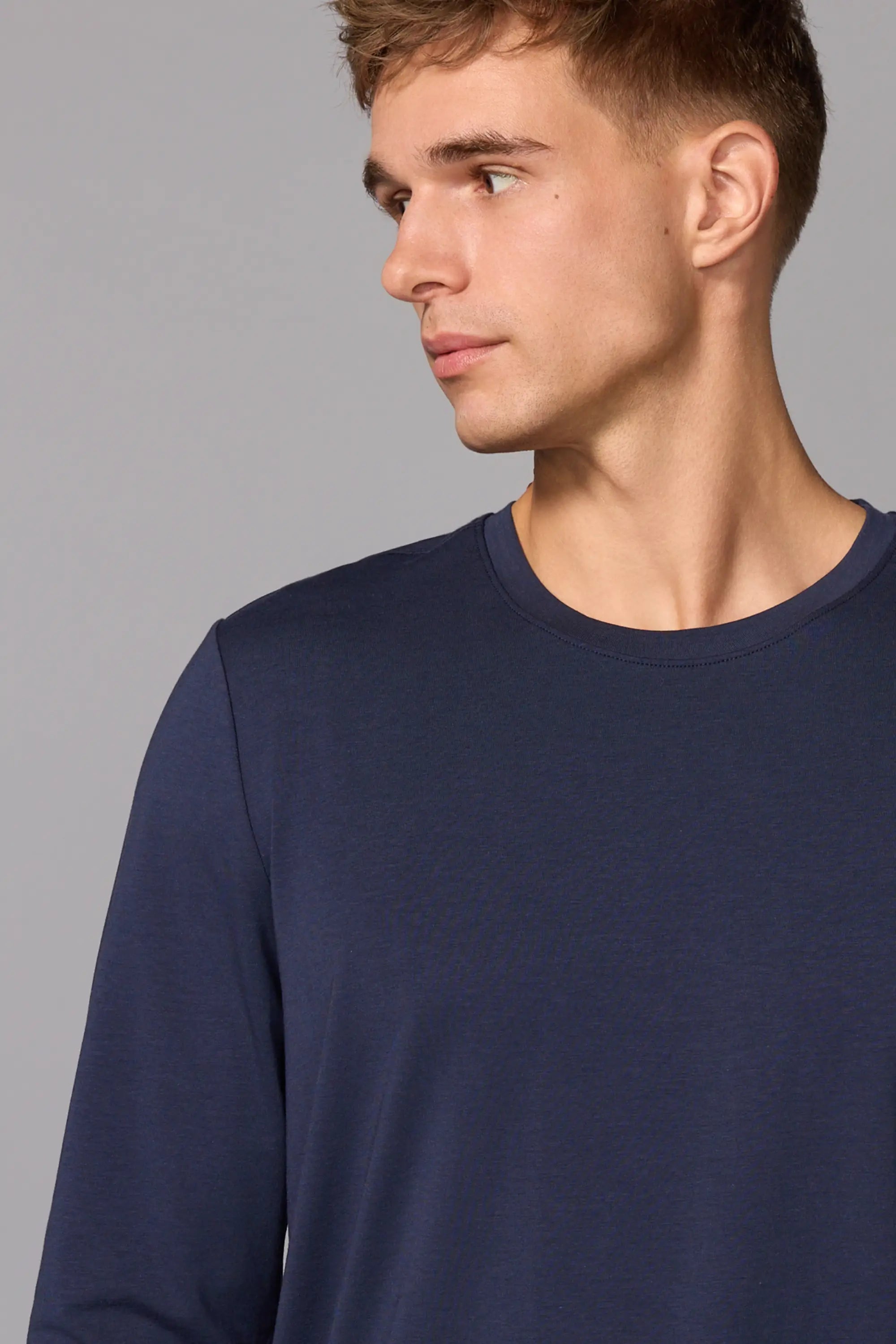 Pima Cotton Long Sleeve Tee - Navy Blazer
