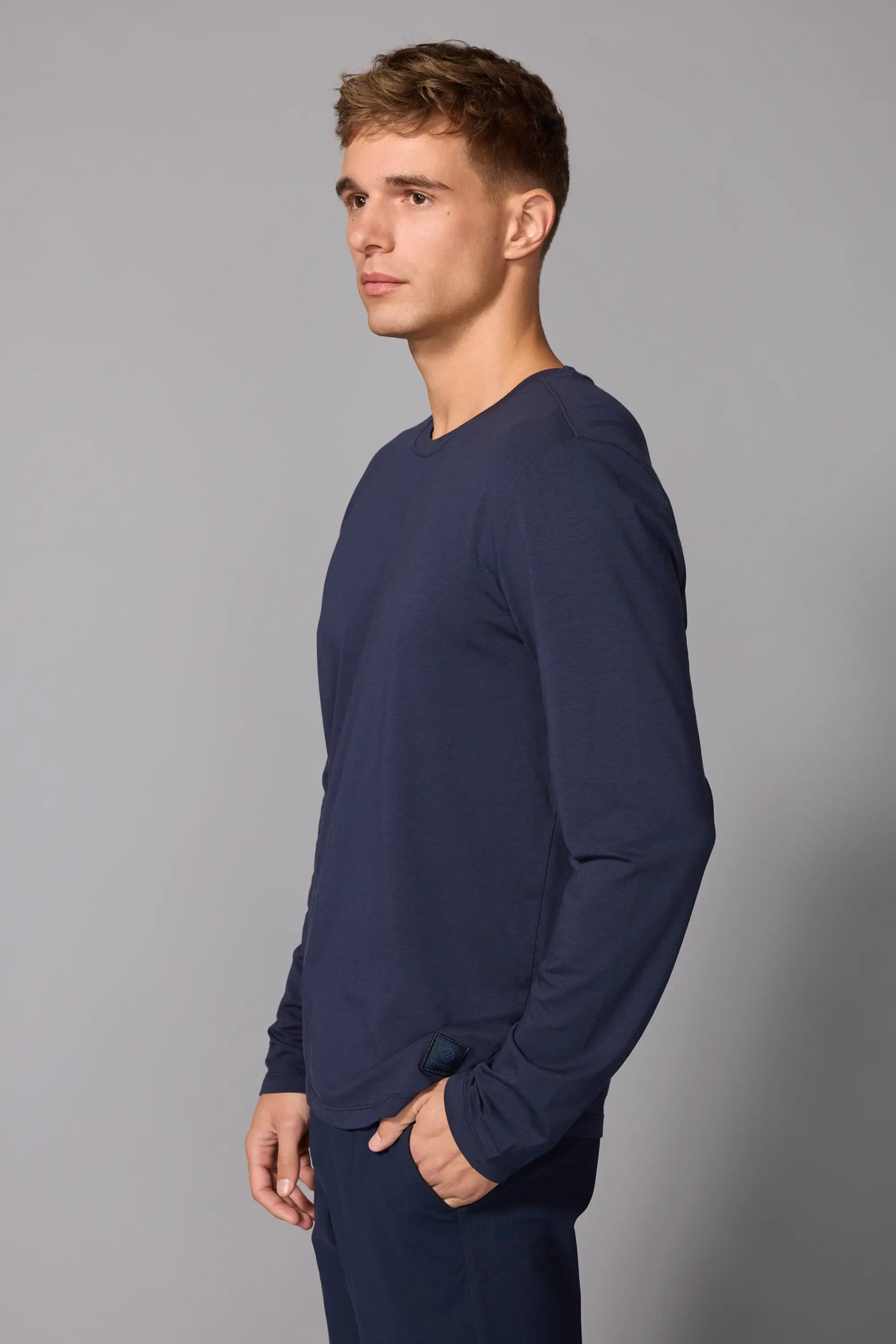 Pima Cotton Long Sleeve Tee - Navy Blazer