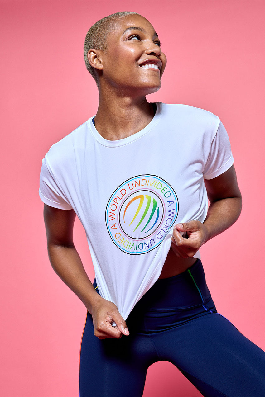Janelle Semi-Cropped Melange T-Shirt - White