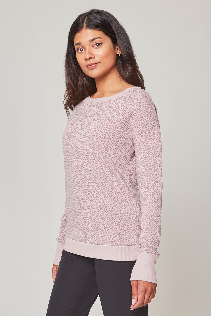 Mondetta Women’s Printed Active Sweatshirt in Elderberry (Leopard)