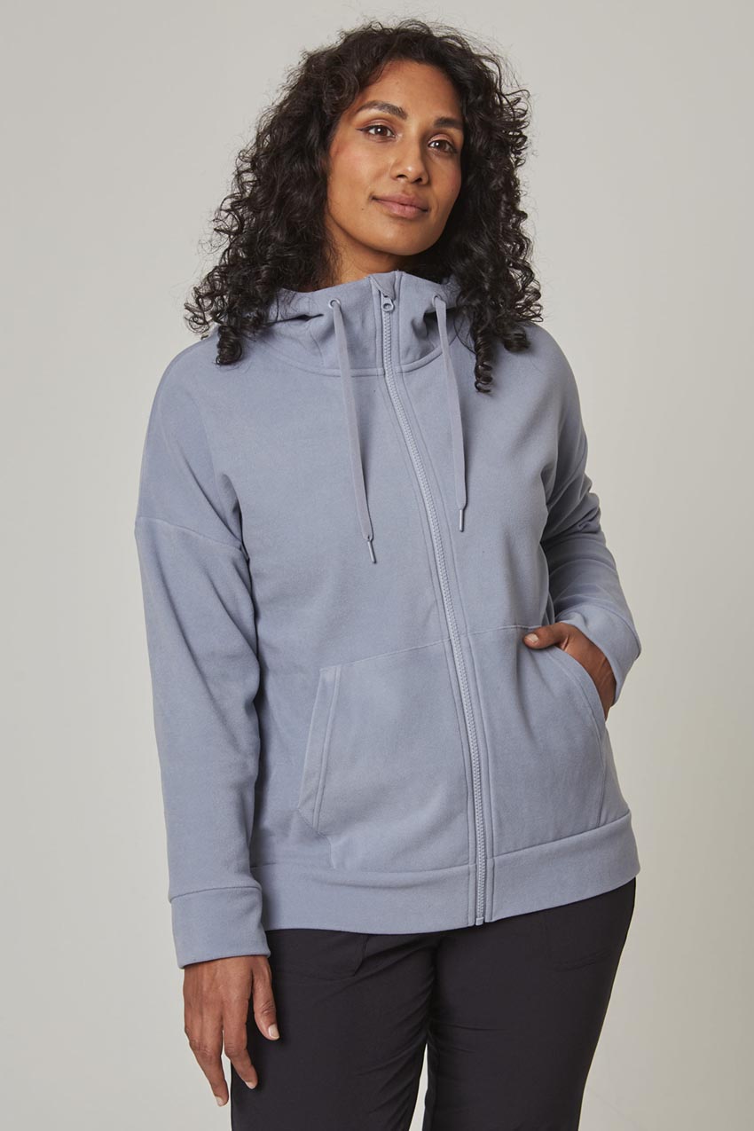 Mondetta Women's Cozy Full-Zip Velour Hoodie in Gray