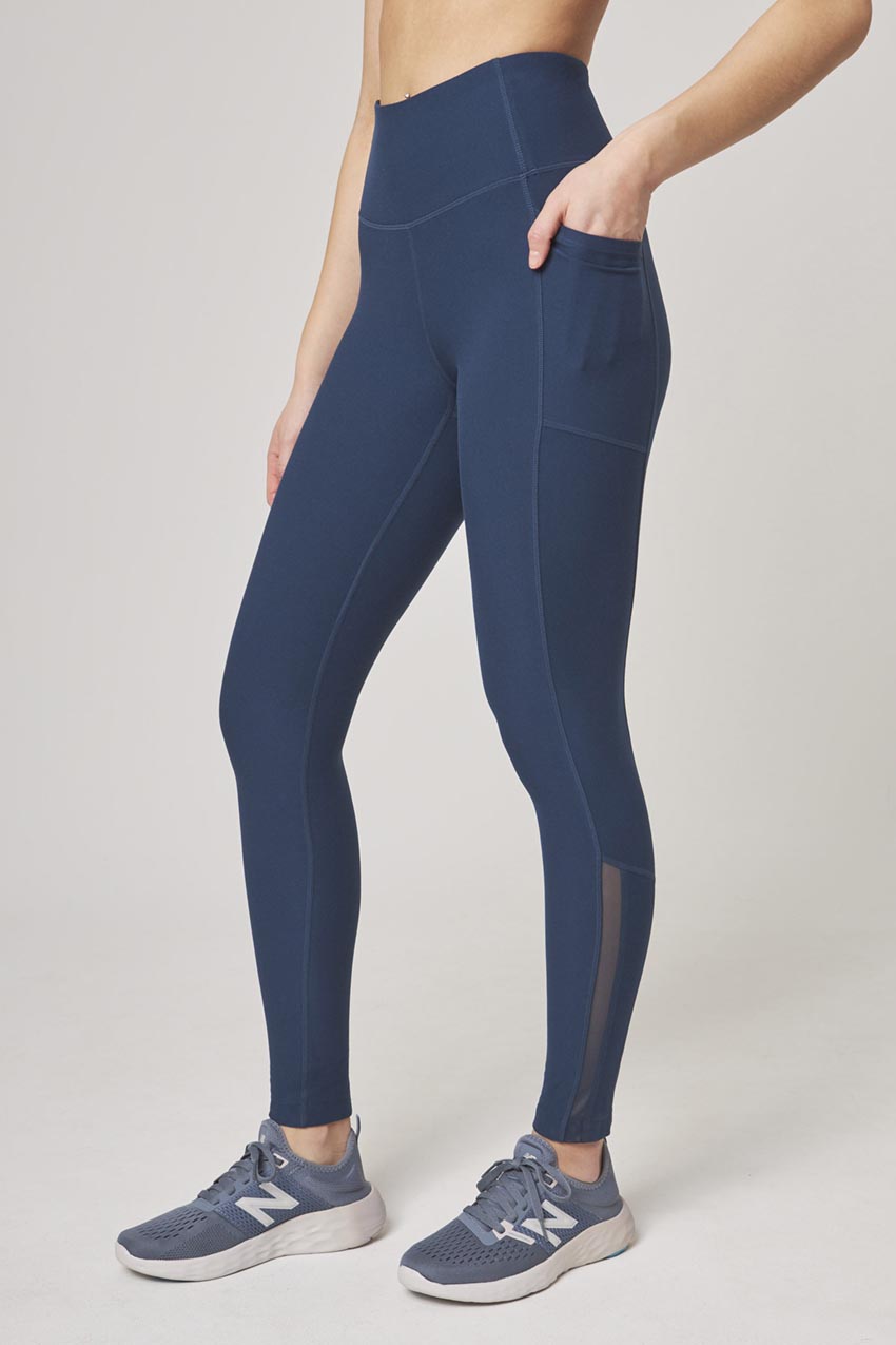 Mondetta women’s performance + luxury iron blue leggings with side pockets