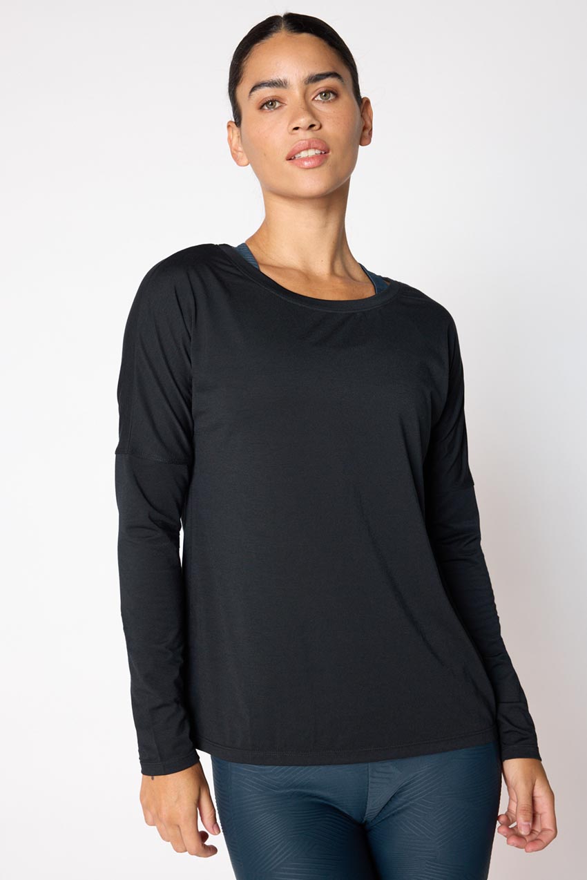 MPG Sport Dynamic Recycled Cover-Up Stink-Free Long Sleeve Top  in Black