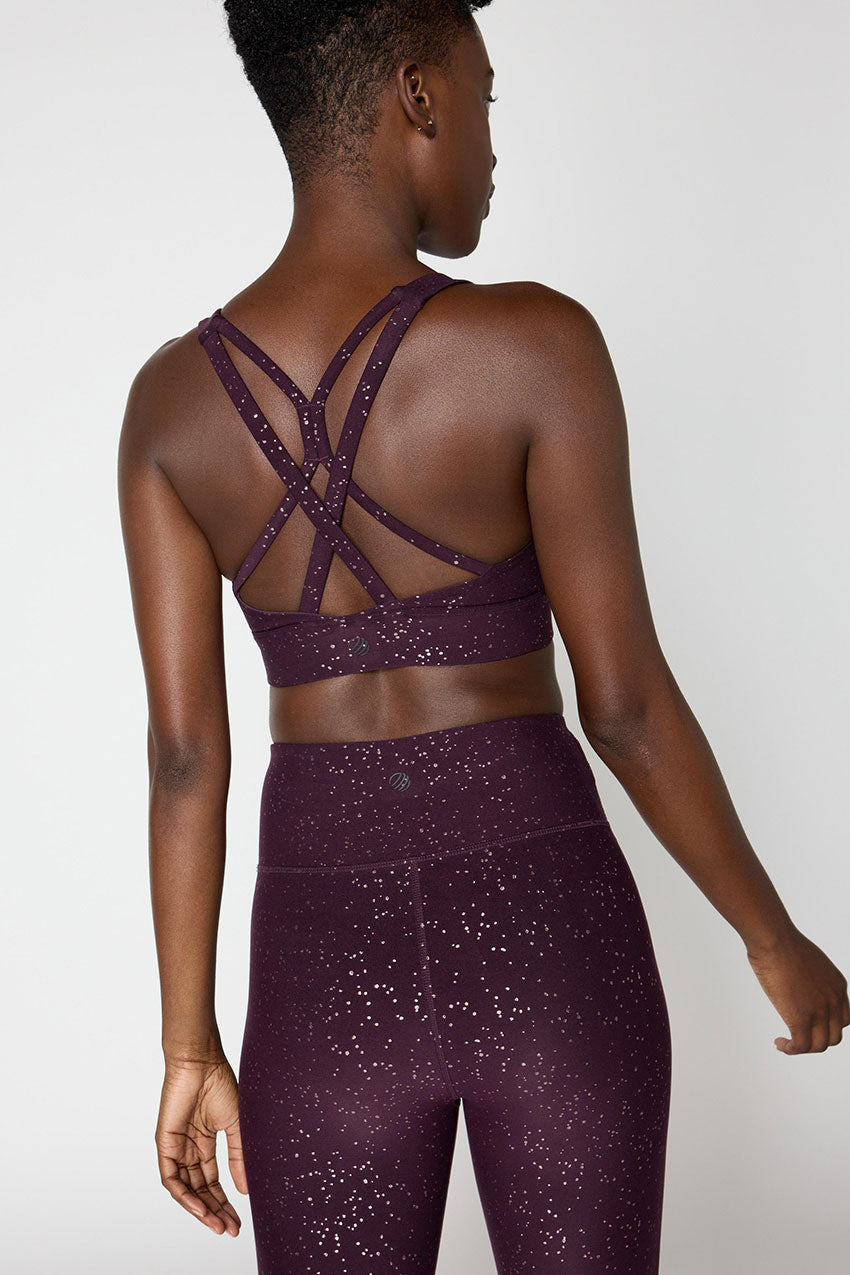 Explore Strap Glitz Print Sports Bra Peached