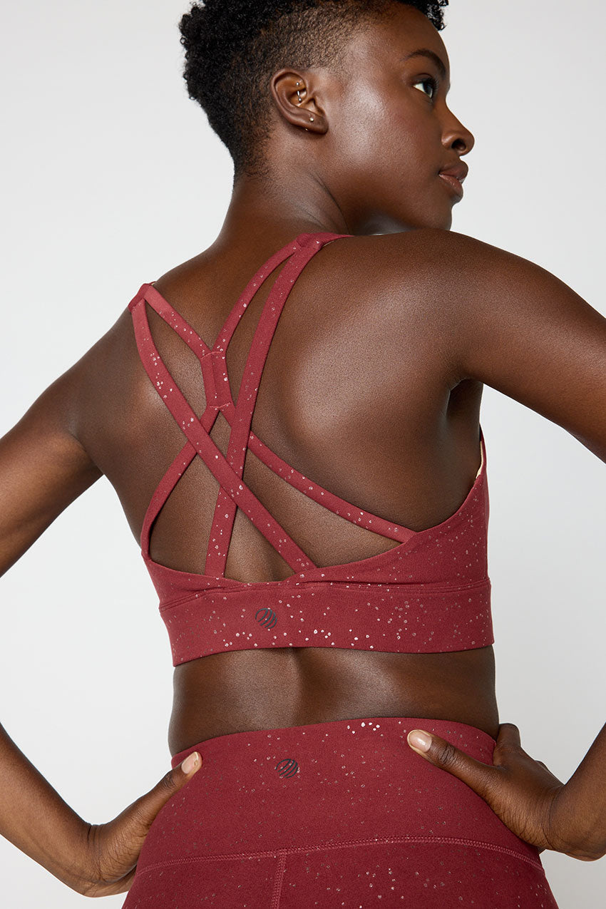 Explore Multi-Strap Glitz Print Sports Bra Peached