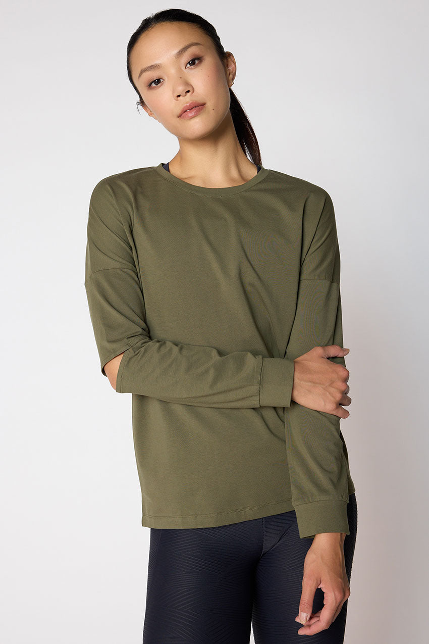 MPG Sport Calm Oversized Long Sleeve Shirt with Elbow Slit  in Moss