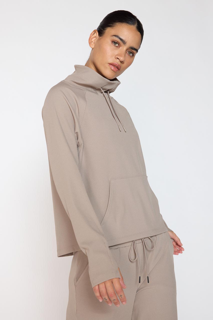 MPG Sport Repose Mock Neck Pullover  in New Taupe