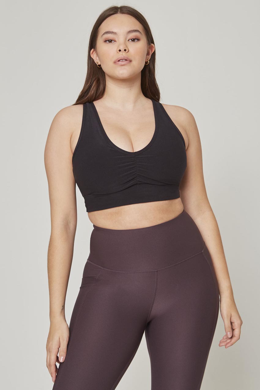 Explore Ruched V-Neck Medium Support Sports Bra Peached
