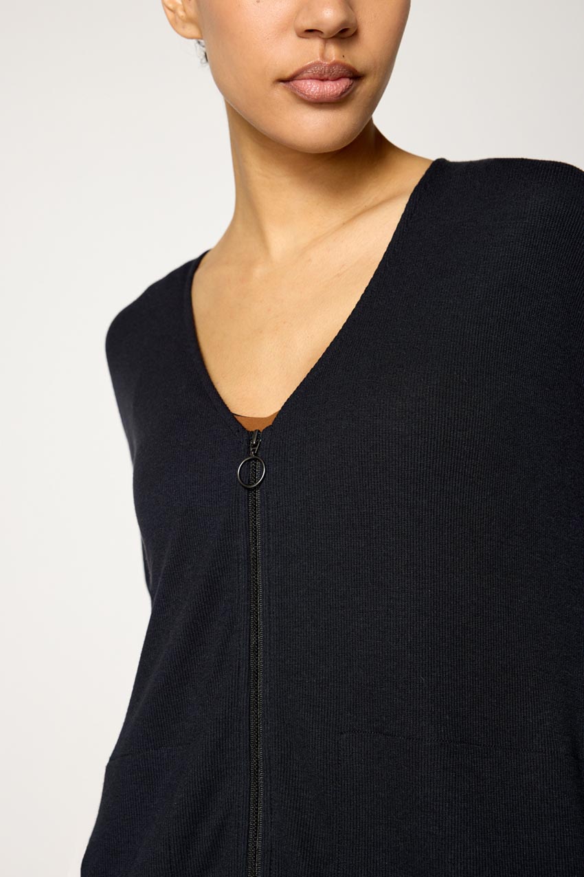 Symphony Recycled Polyester TENCEL™ Modal Ribbed Zip-Up Cardigan