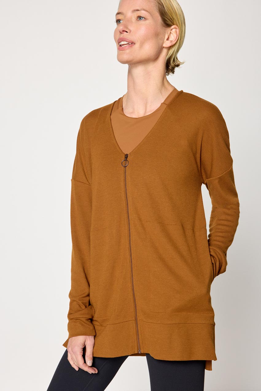 Symphony Recycled Polyester TENCEL™ Modal Ribbed Zip-Up Cardigan