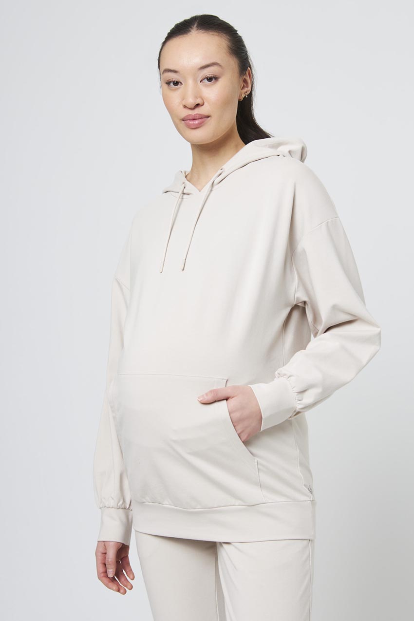 MPG Sport Balance Oversized Long Maternity Hoodie  in Natural