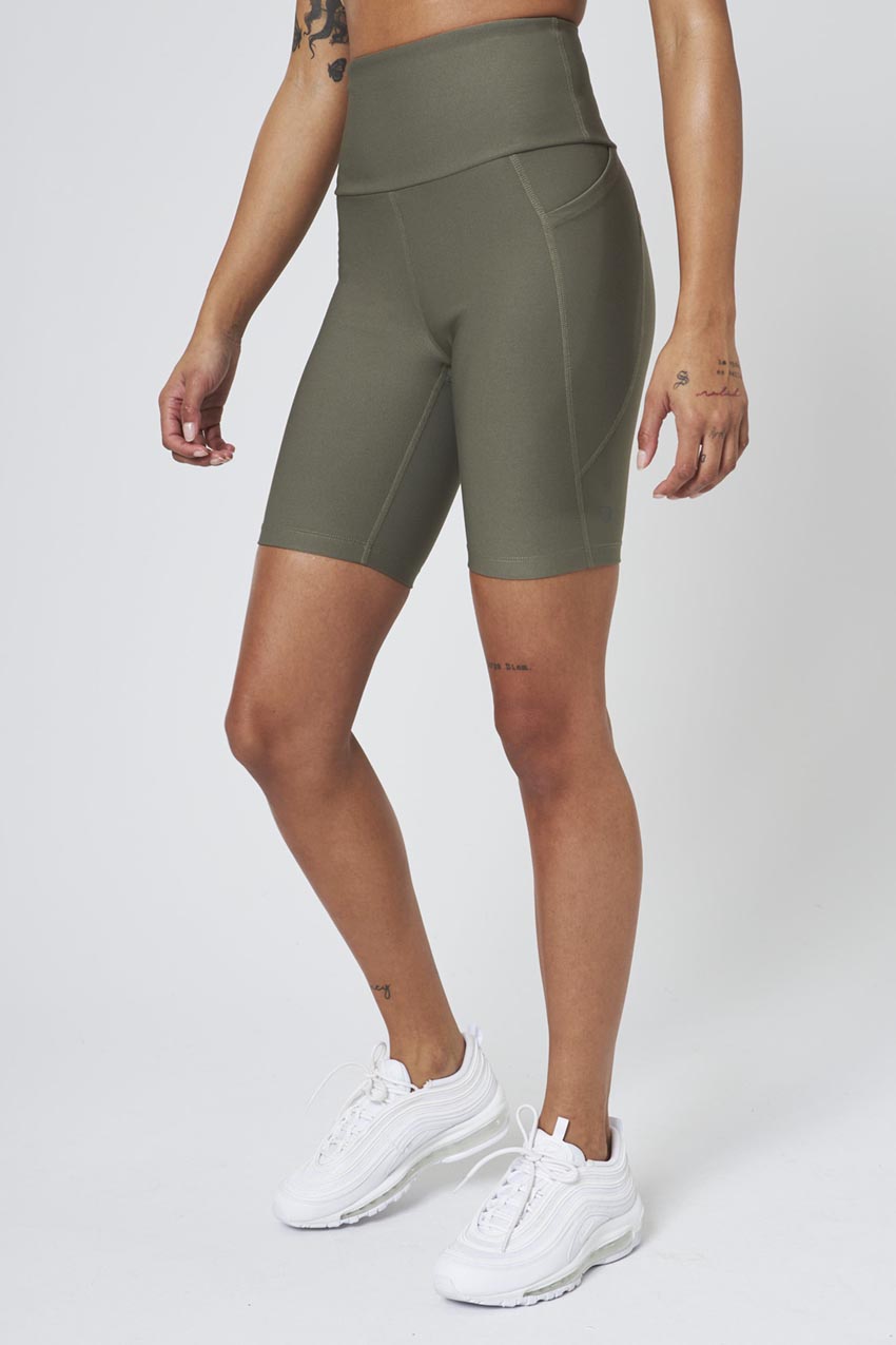 MPG Sport Explore Recycled High-Waisted 8" Bike Short  in Dusty Olive