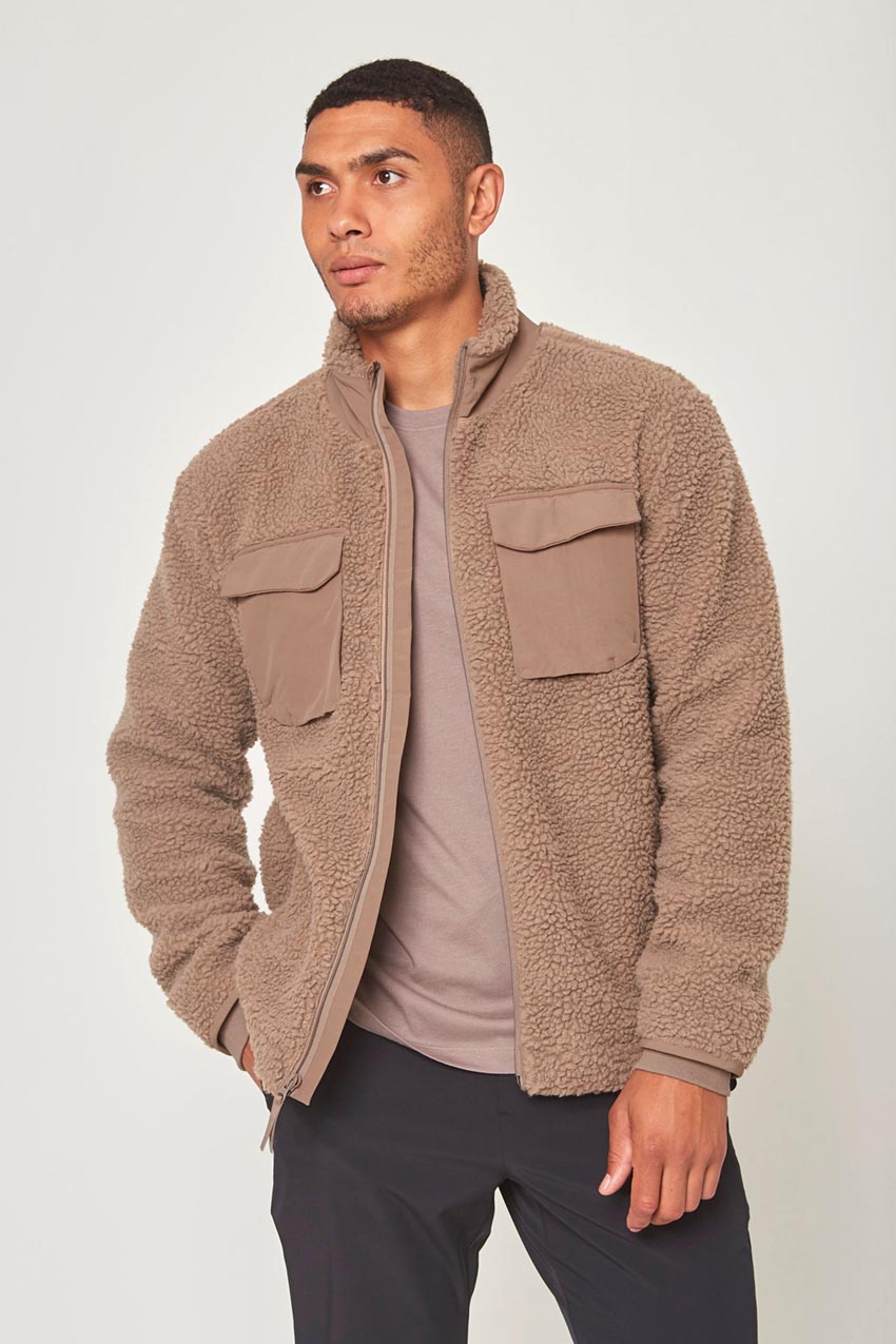 MPG Sport Levitate Mixed Media Berber Jacket  in Deep Taupe