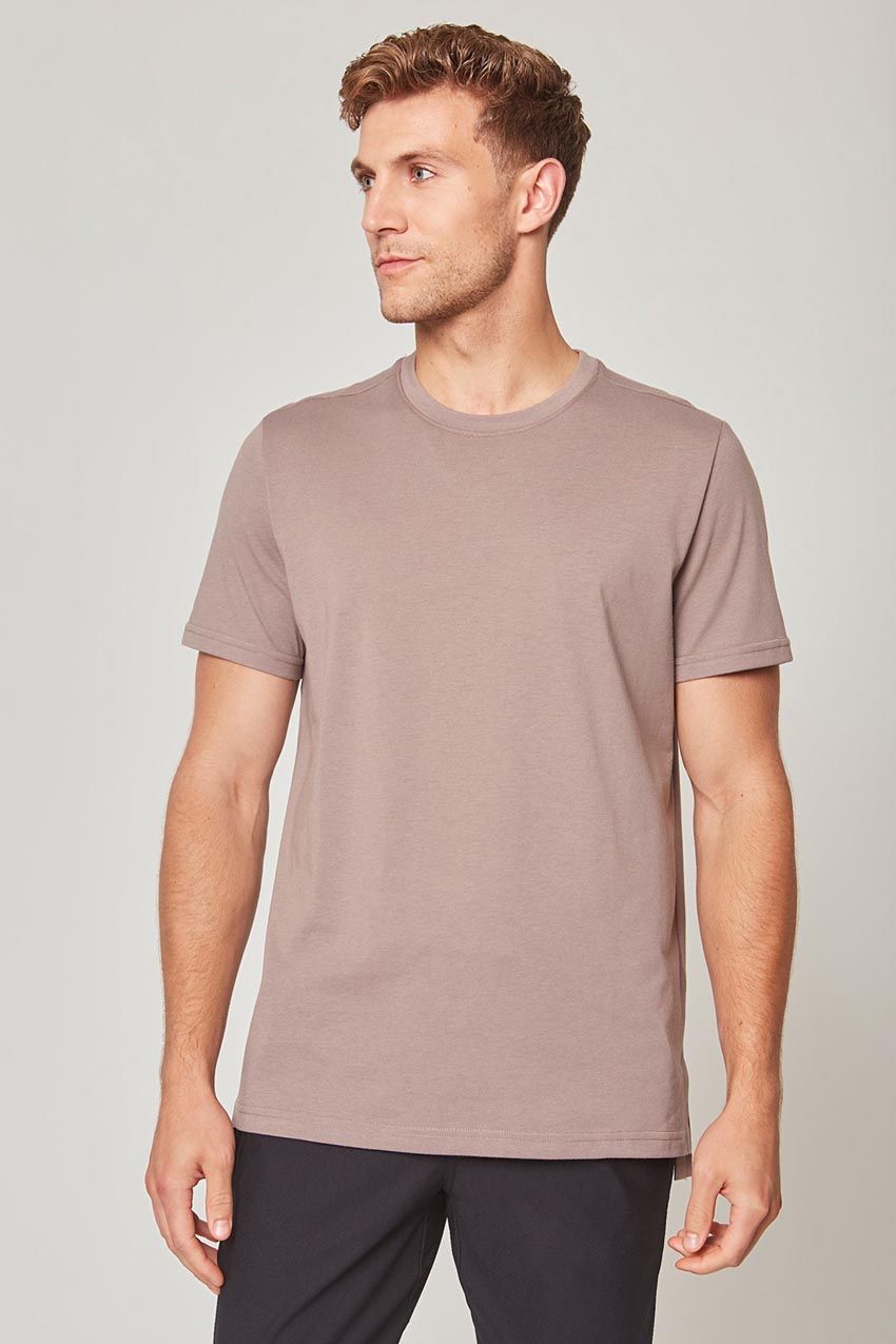 MPG Sport Achieve Short Sleeve Shirt with Side Slit  in Deep Taupe