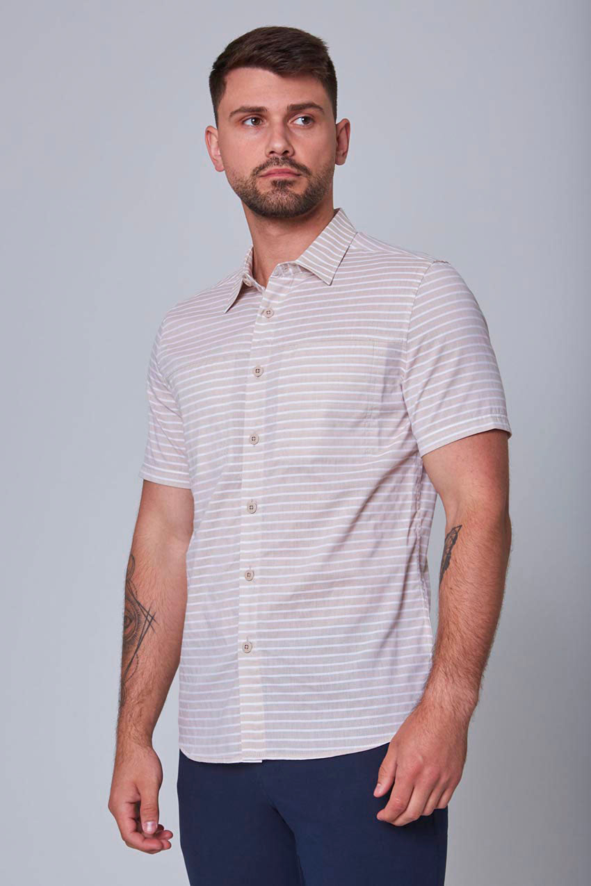 MPG Sport Watson Men's Intelligent Cotton Shirt Men's T-Shirts in Tan Stripe