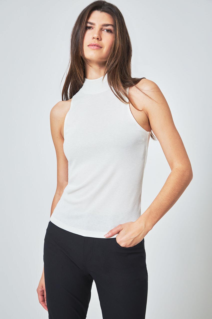 Collaborate Fitted Mock Neck Rib Sleeveless Top