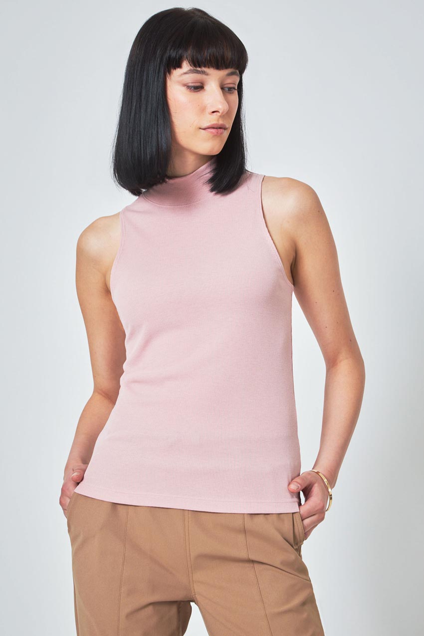 Collaborate Fitted Mock Neck Rib Sleeveless Top