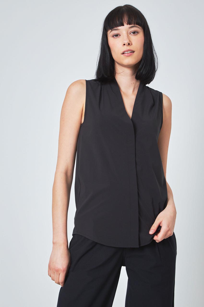 Modern Ambition Resource Sleeveless V-Neck Blouse with Pleats in Black