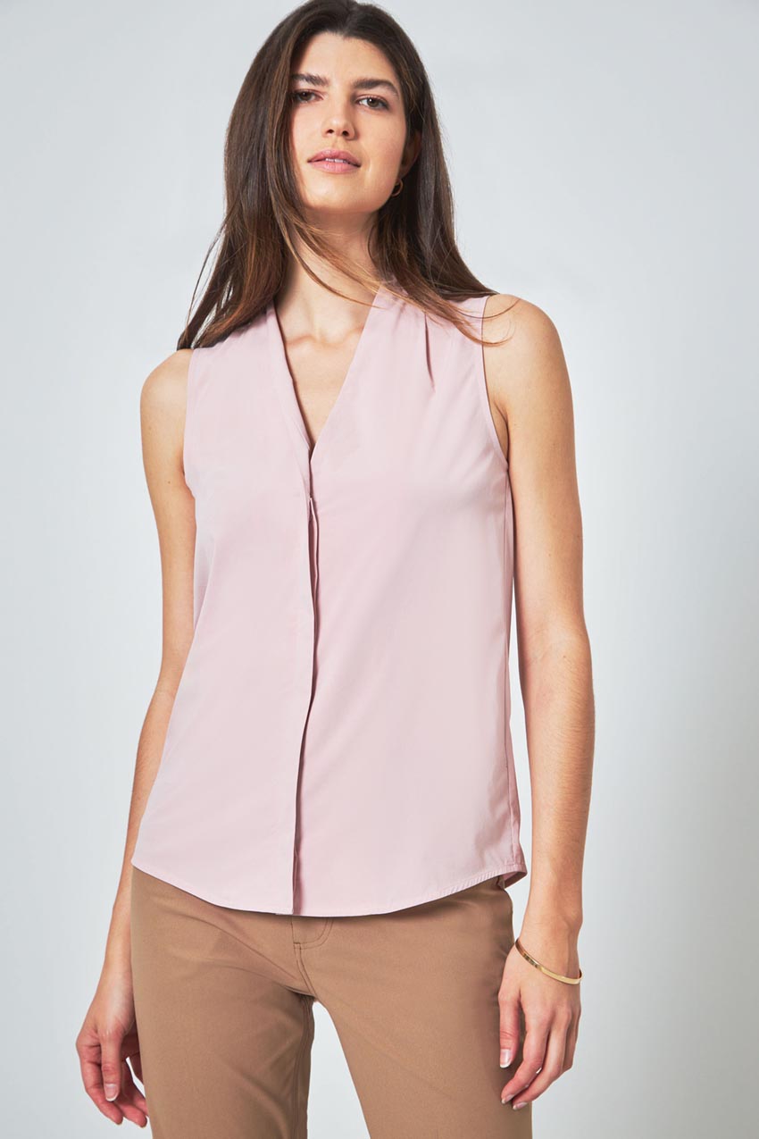 Modern Ambition Resource Sleeveless V-Neck Blouse with Pleats in Pale Mauve