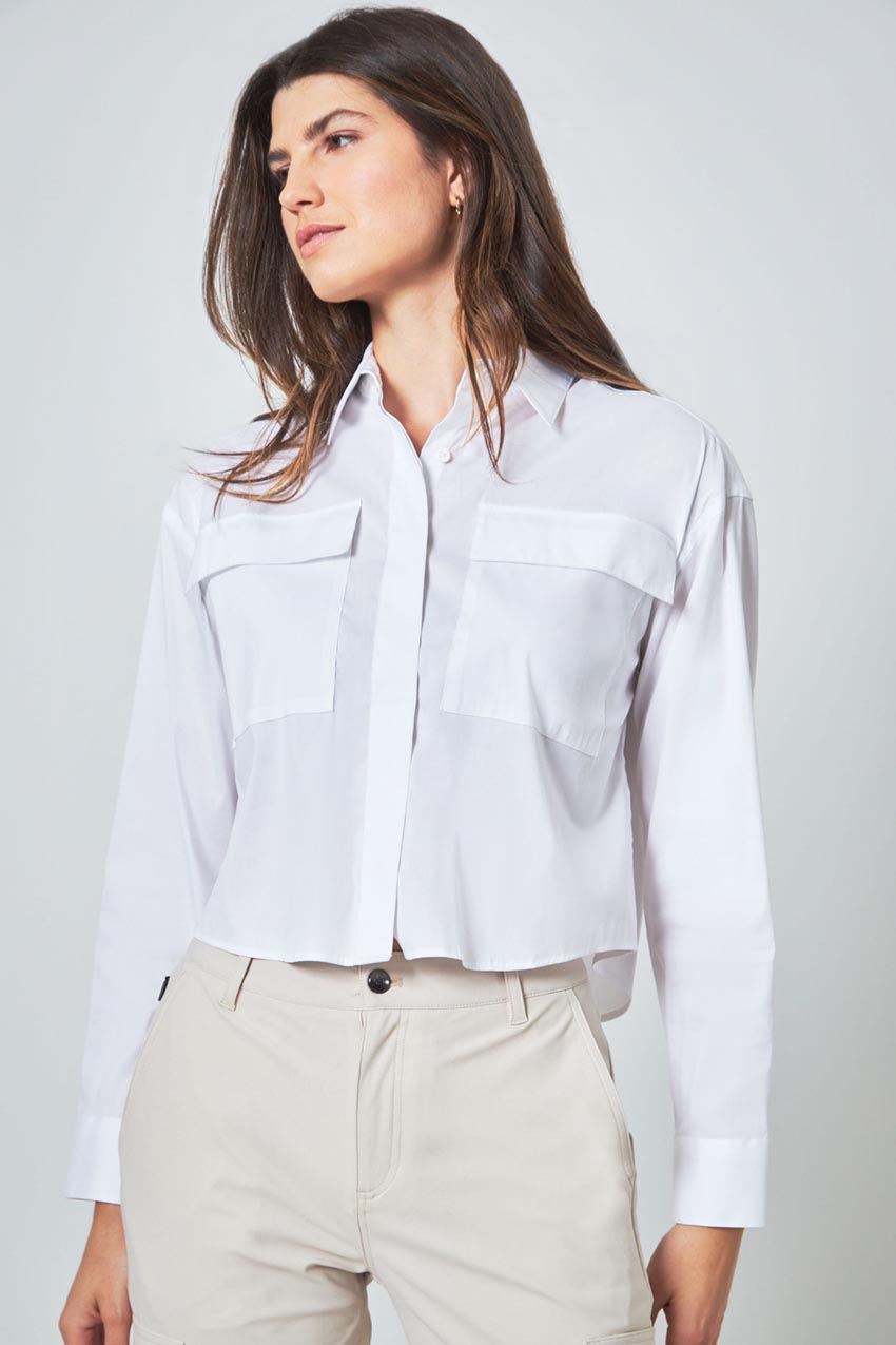 Modern Ambition Suitable Cropped Shirt with Pockets in Bright White