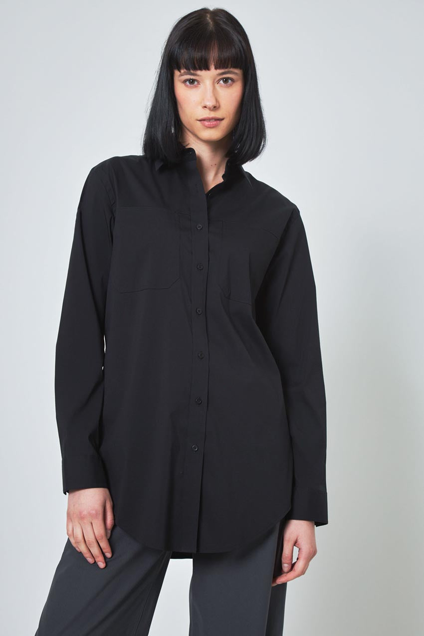Modern Ambition Suitable Oversized Cargo Shirt with Patch Pockets in Black