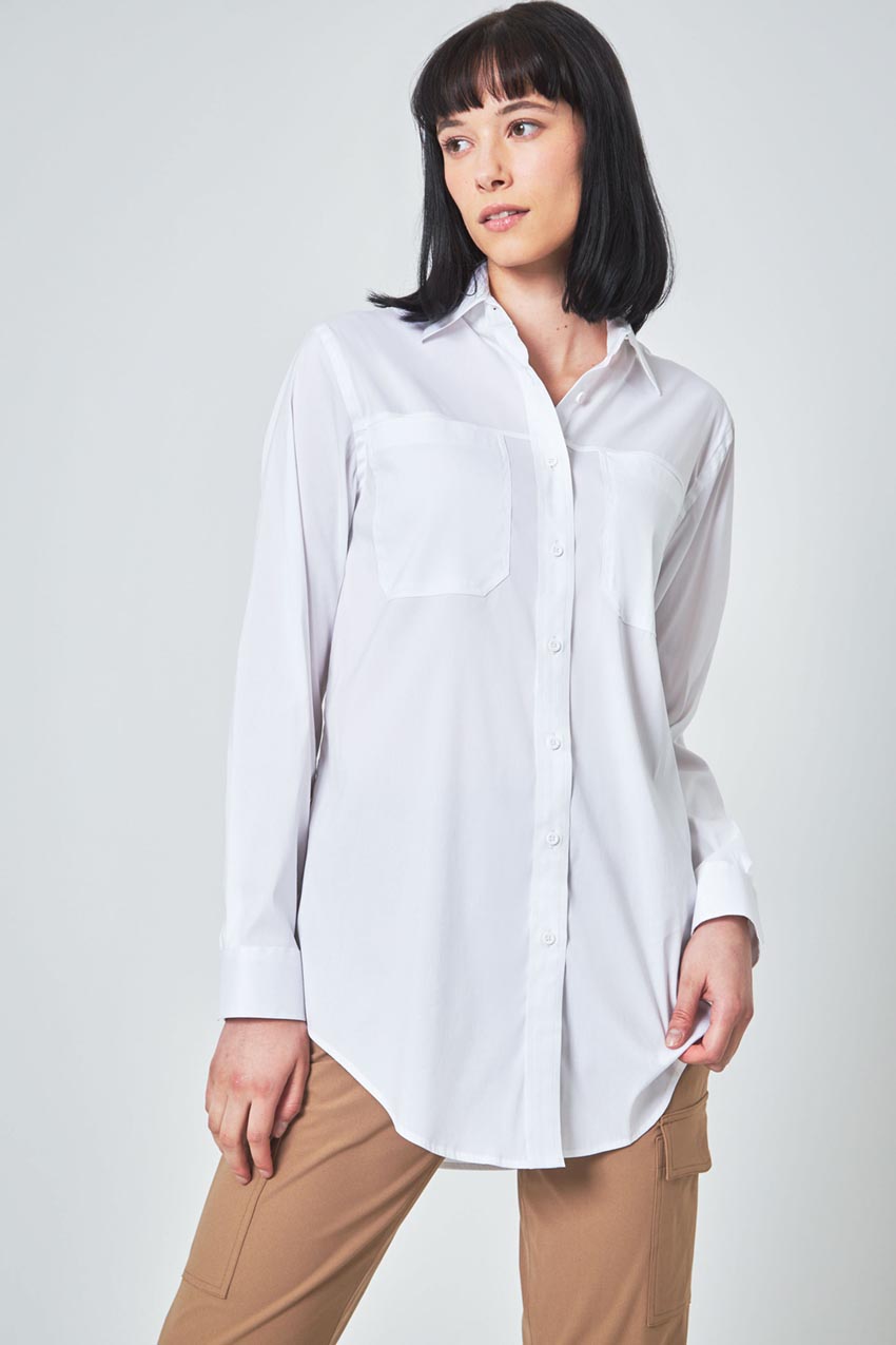 Modern Ambition Suitable Oversized Cargo Shirt with Patch Pockets in Bright White