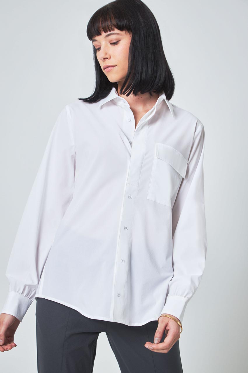 Modern Ambition Resource Relaxed Blouse with Pleated Sleeve Cuff Detail in Bright White