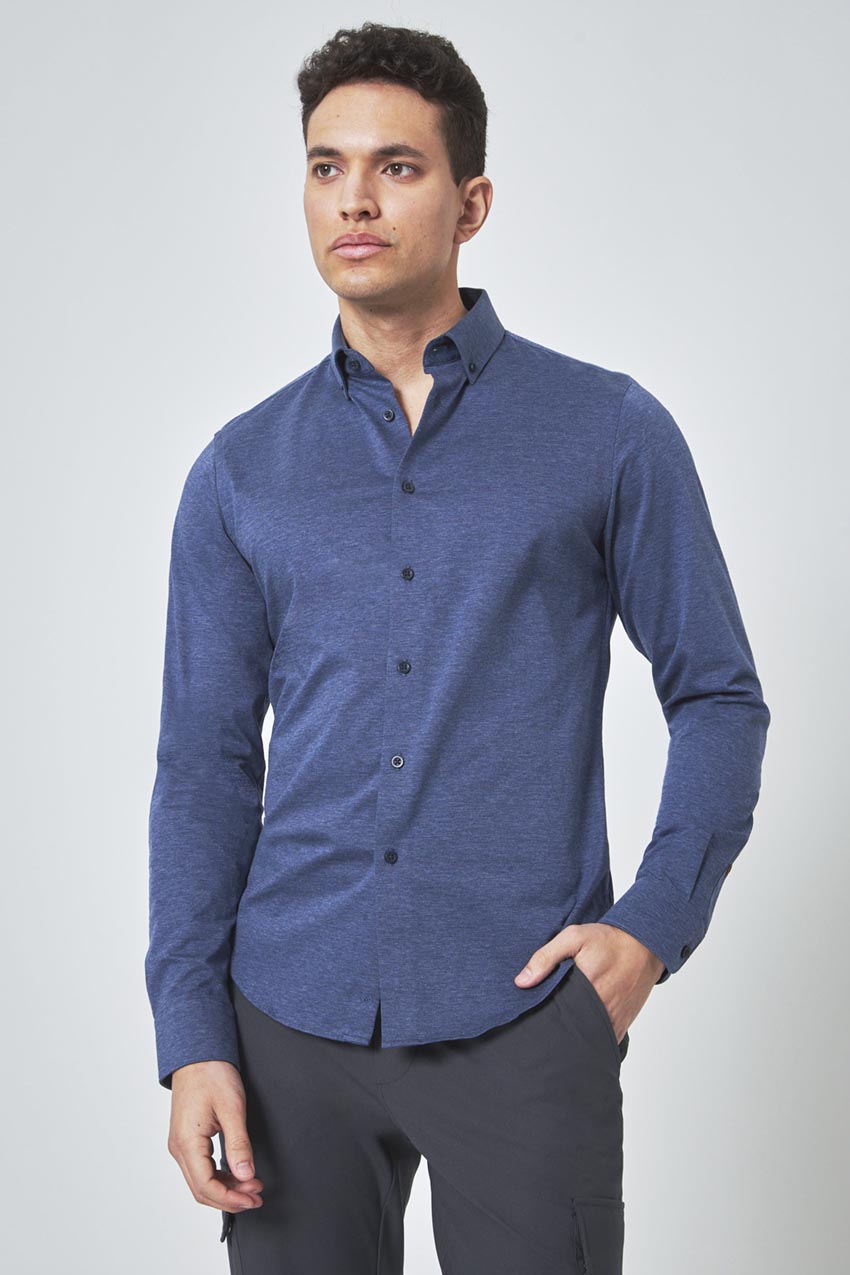 Modern Ambition Integrity Slim-Fit FlexPique Shirt in Heathered Blue