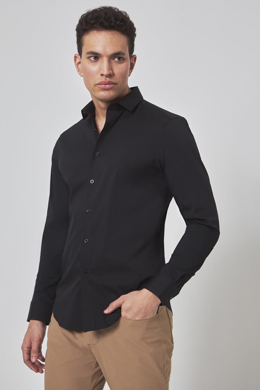 Modern Ambition PerformLuxe Cotton Poplin Slim-Fit Shirt in Black