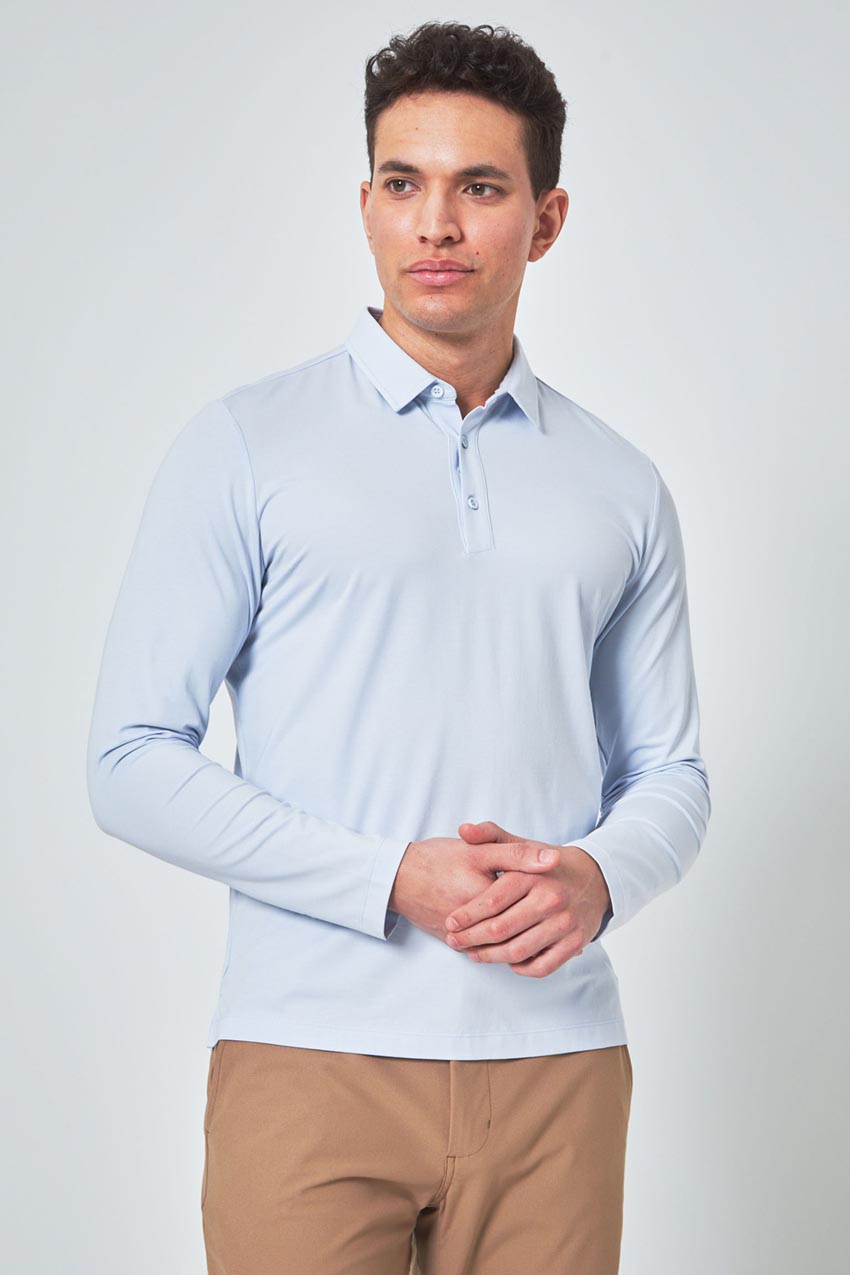 Modern Ambition Resonate Long Sleeve Polo in Halogen Blue