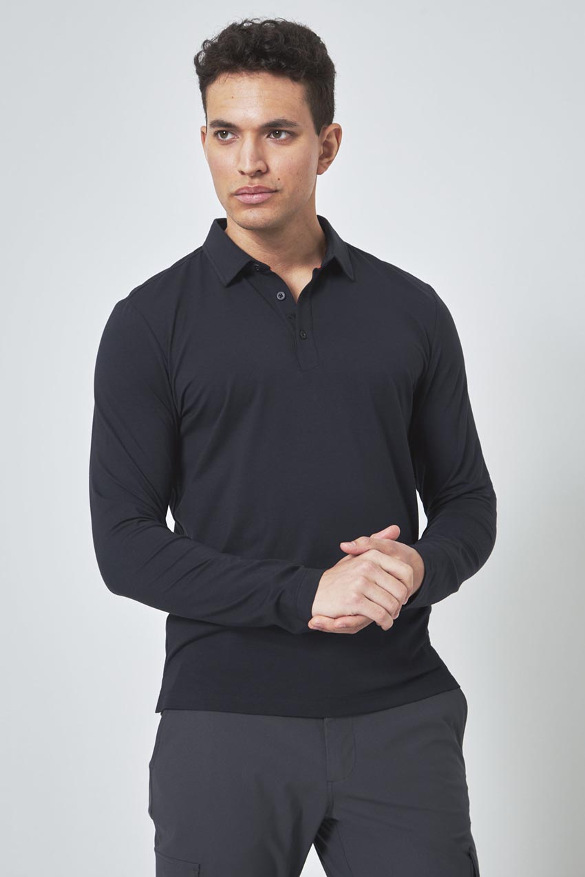 Modern Ambition Resonate Long Sleeve Polo in Black