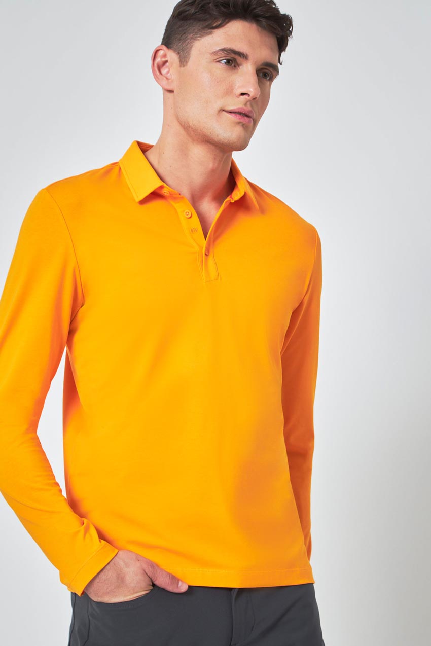 Modern Ambition Resonate Long Sleeve Polo in Flame Orange