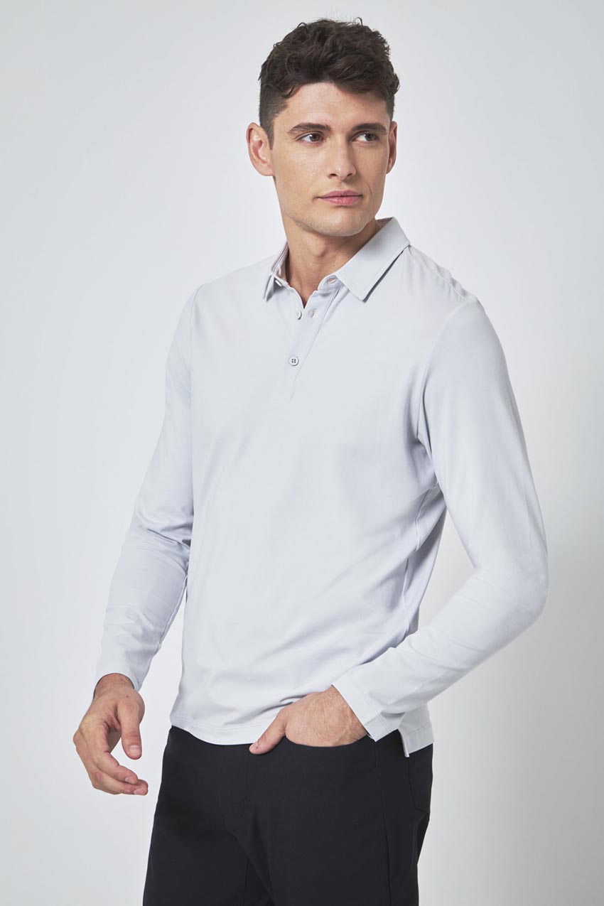 Modern Ambition Resonate Long Sleeve Polo in Micro Chip