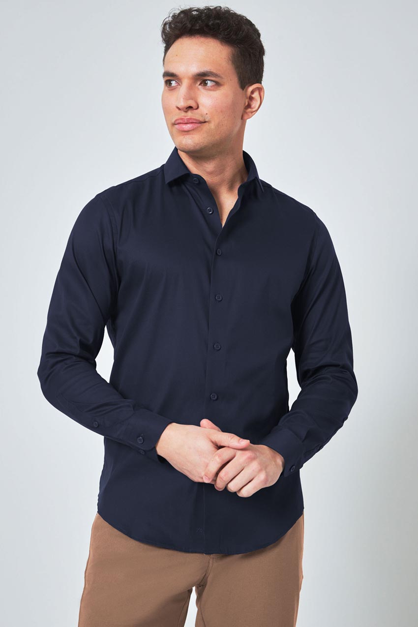 Modern Ambition Strategize PerformLuxe Cotton Nylon Twill Standard-Fit Shirt in Navy