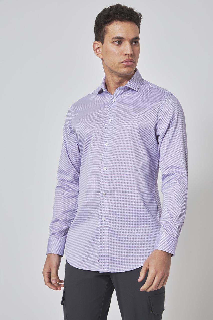 Modern Ambition Strategize PerformLuxe Cotton Nylon Check Standard-Fit Shirt in Purple/Blue Check