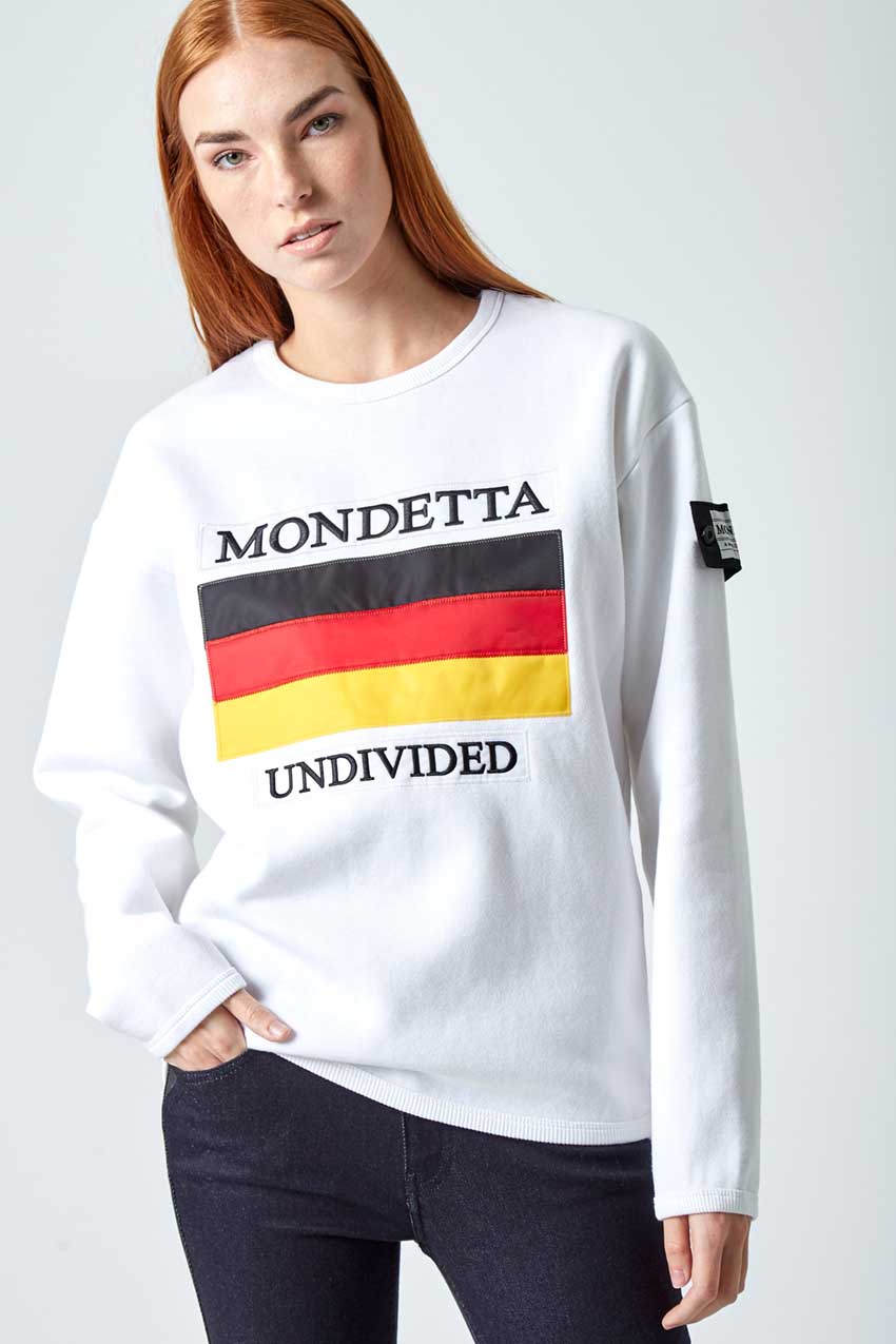 Mondetta Originals retro streetwear 'Unity Women's Modern Fit Sweatshirt - Germany' Unity Women's Modern Fit Sweatshirt - Germany, in White