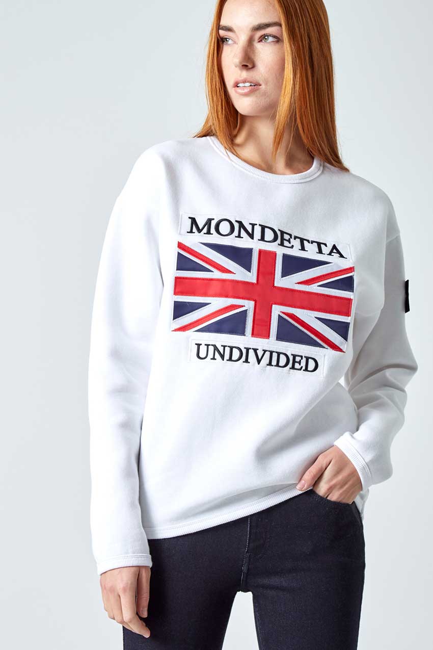 Mondetta Originals retro streetwear 'Unity Women's Modern Fit Sweatshirt - Great Britain (UK)' Unity Women's Modern Fit Sweatshirt - Great Britain (UK), in White