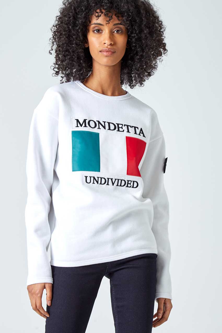 Mondetta Originals retro streetwear 'Unity Women's Modern Fit Sweatshirt - Italy' Unity Women's Modern Fit Sweatshirt - Italy, in White