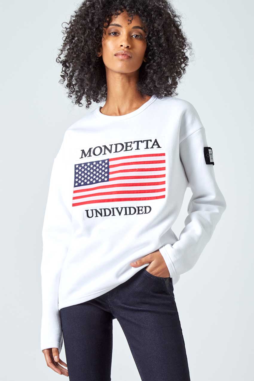 Mondetta Originals retro streetwear 'Unity Women's Modern Fit Sweatshirt - USA' Unity Women's Modern Fit Sweatshirt - USA, in White