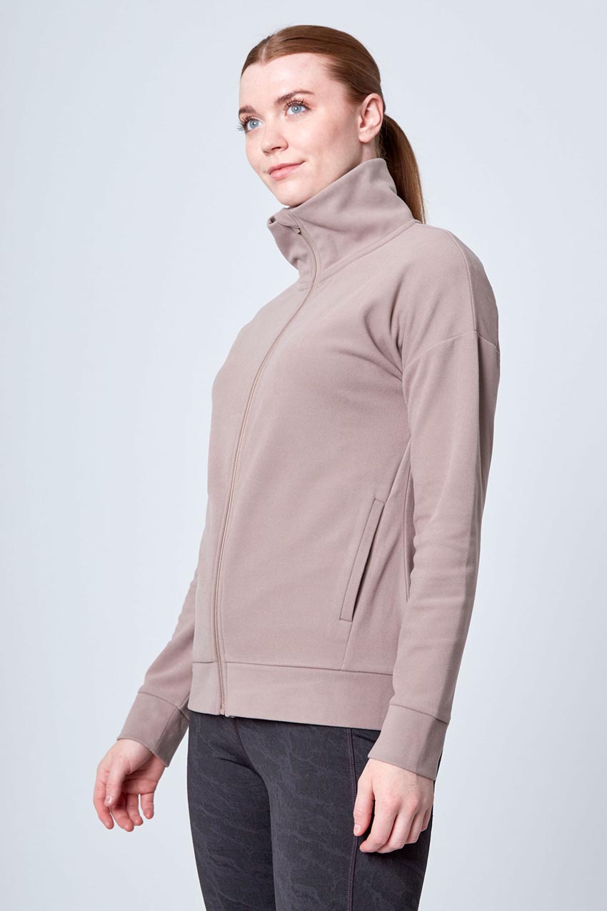 Mondetta Cozy Full Zip Top in Taupe