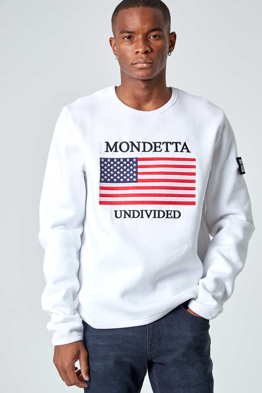 Mondetta Originals retro unisex streetwear 'Homage Classic Fit Sweatshirt - USA' Homage Classic Fit Sweatshirt - USA, in White