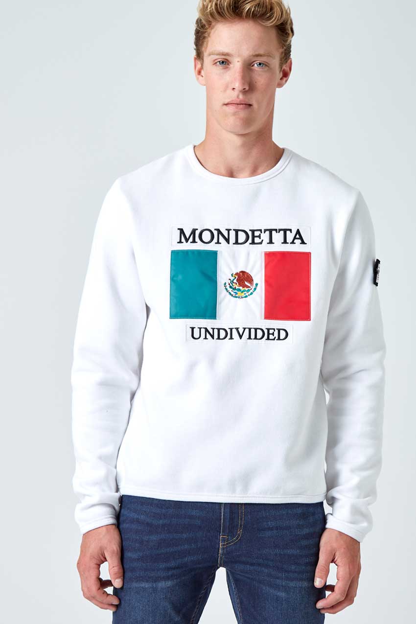 Mondetta Originals retro unisex streetwear 'Homage Classic Fit Sweatshirt - Mexico' Homage Classic Fit Sweatshirt - Mexico, in White