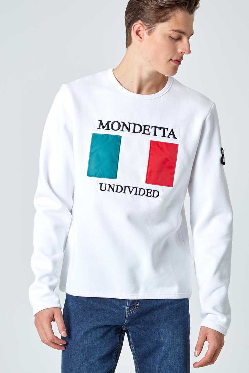 Mondetta Originals retro unisex streetwear 'Homage Classic Fit Sweatshirt - Italy' Homage Classic Fit Sweatshirt - Italy, in White