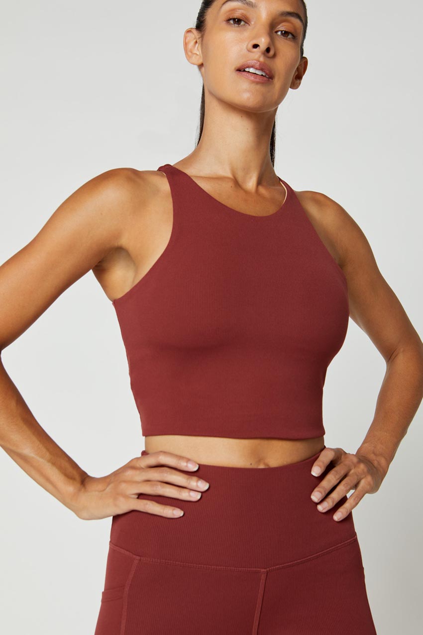 Explore Recycled Polyester High Neck Longline Light Support Sports Bra  Peached