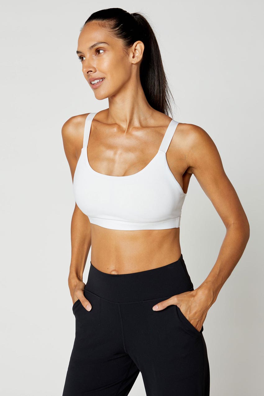 Explore Ruched V-Neck Medium Support Sports Bra Peached – MPG Sport
