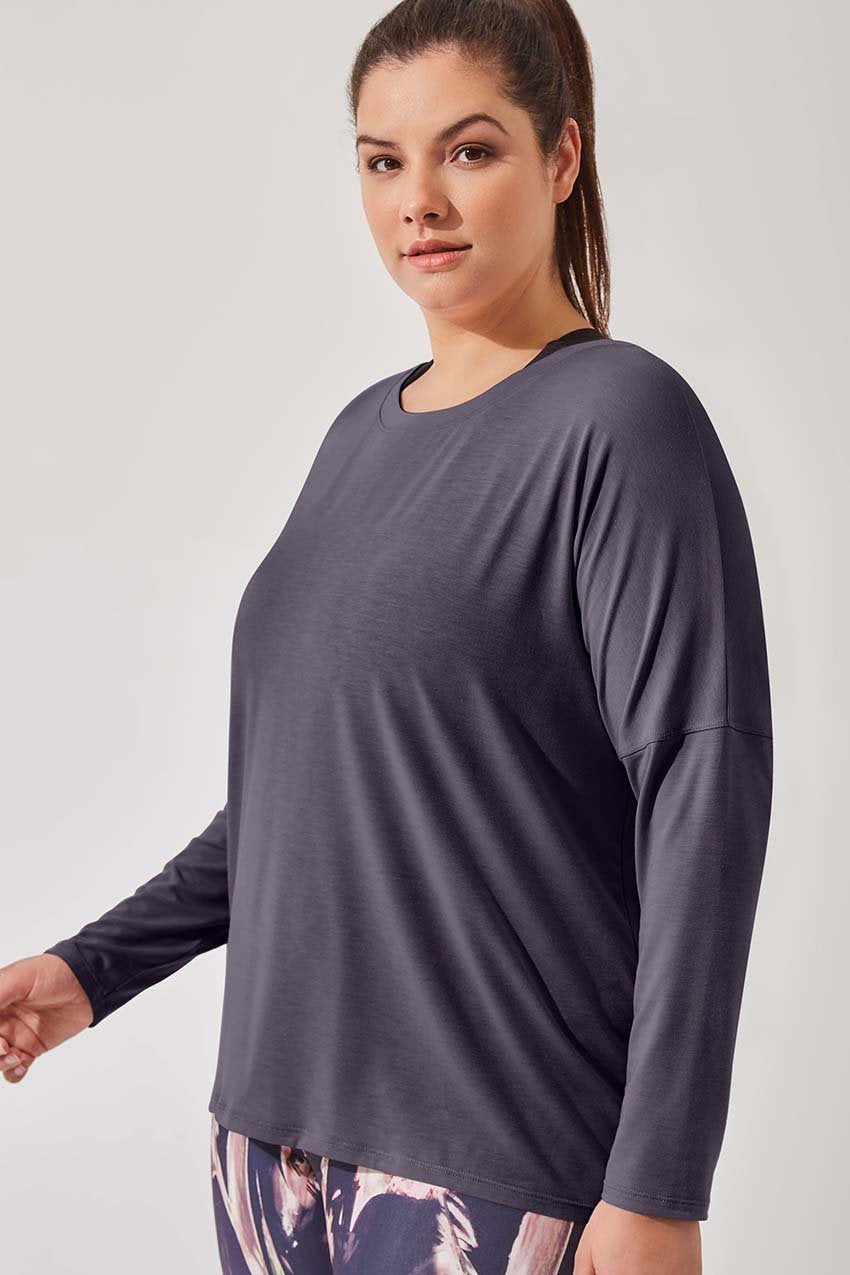 MPG Sport women's Liberate Recycled Polyester Top - Plus in Purple Charcoal