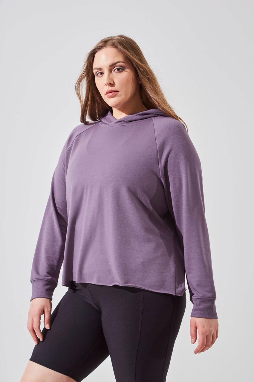 MPG Sport women's Riser Recycled Polyester Hooded Sweatshirt in Purple Powder